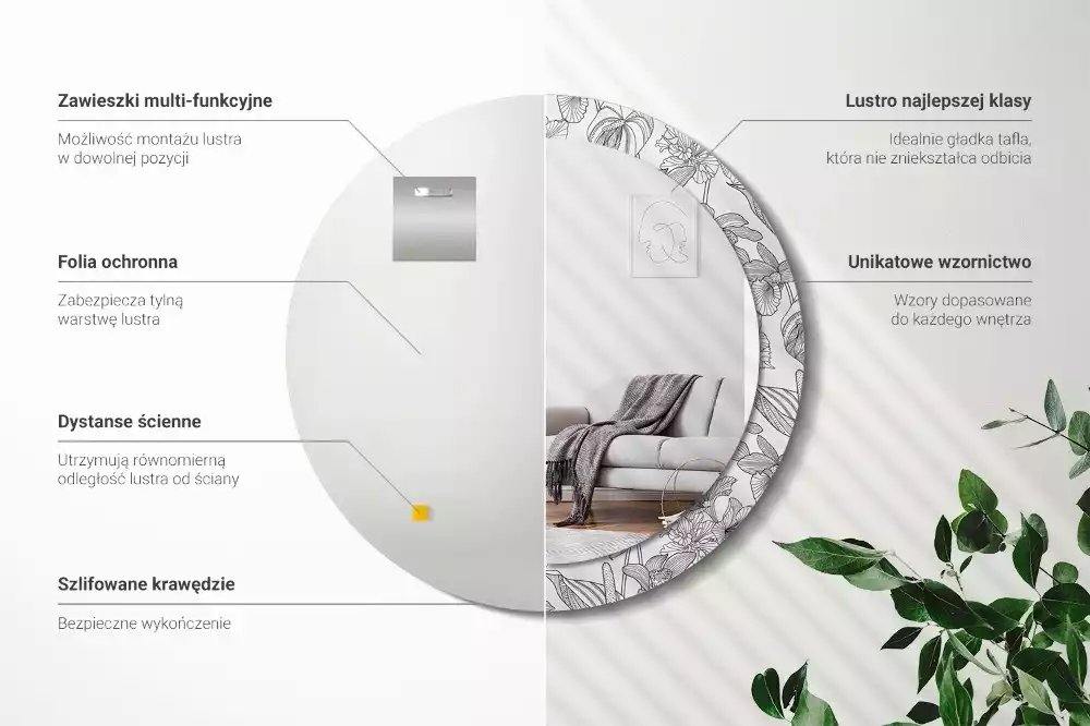 Oglindă cu decor rotundă Model floral