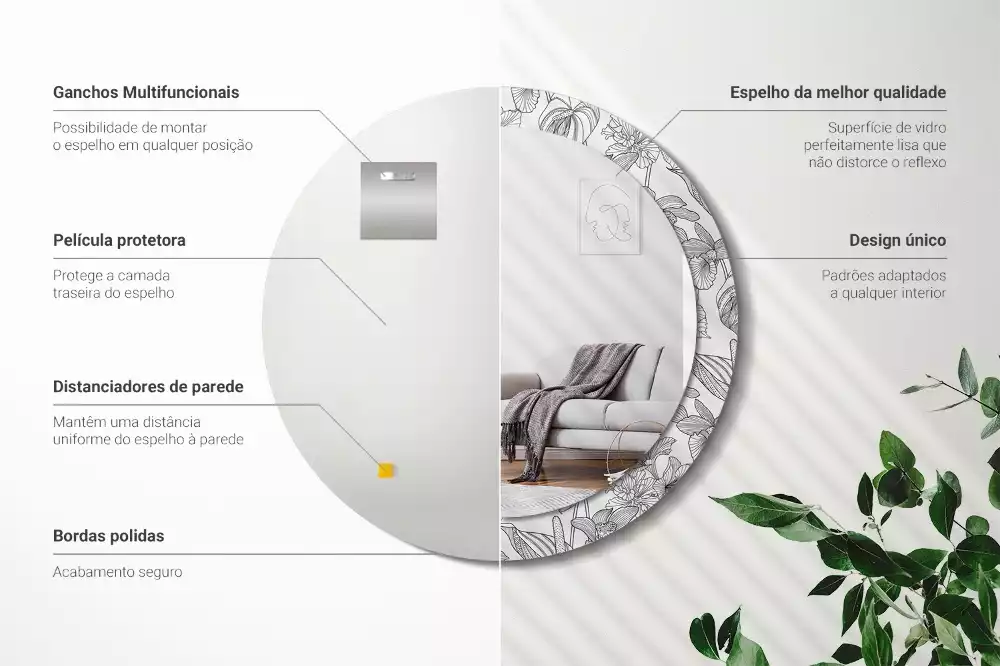 Oglindă cu decor rotundă Model floral