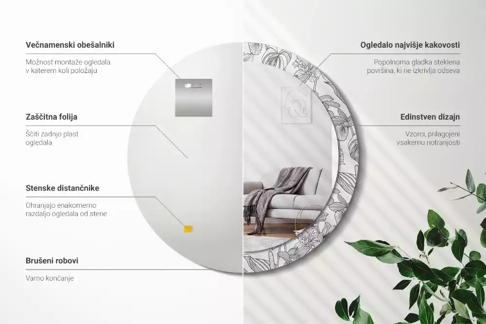 Oglindă cu decor rotundă Model floral