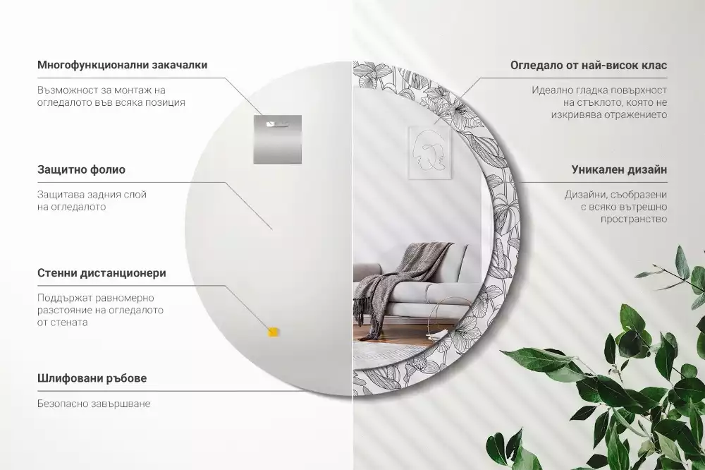 Oglindă cu decor rotundă Model floral