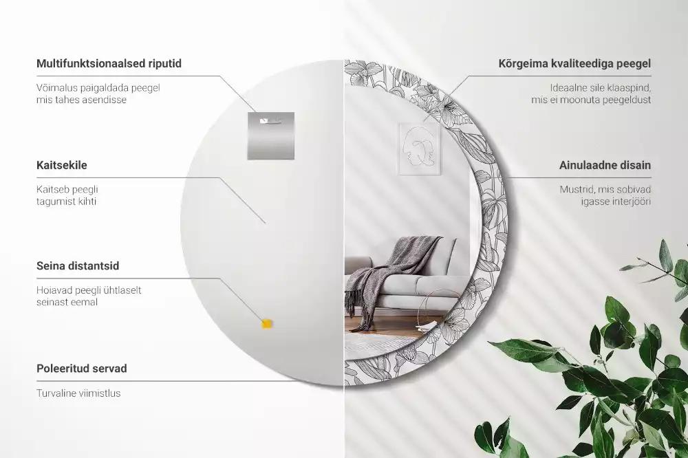 Oglindă cu decor rotundă Model floral