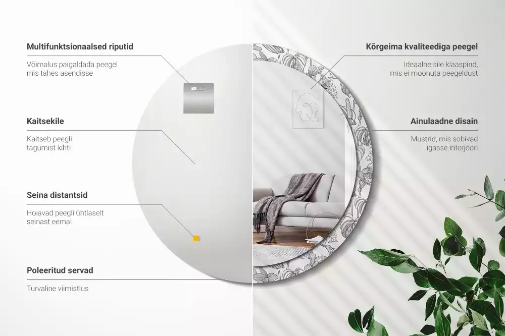 Oglindă cu decor rotundă Model floral