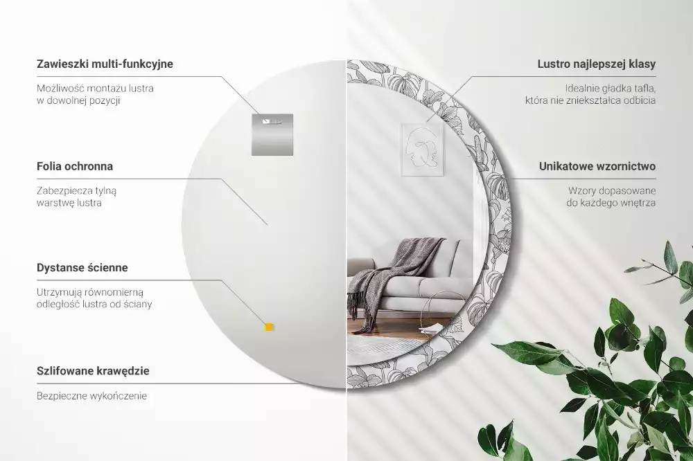 Oglindă cu decor rotundă Model floral