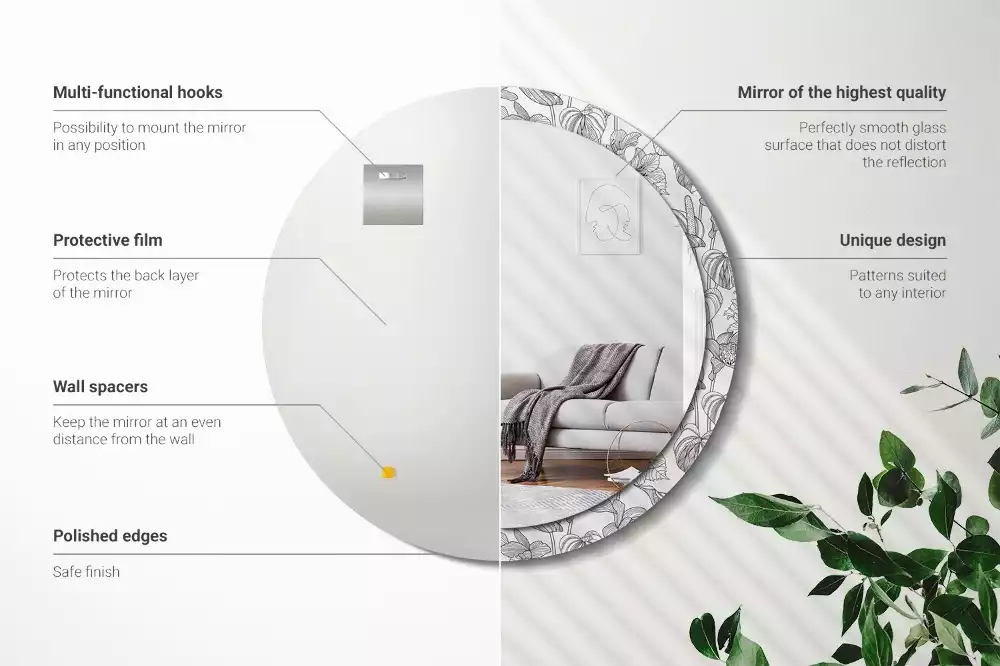 Oglindă cu decor rotundă Model floral