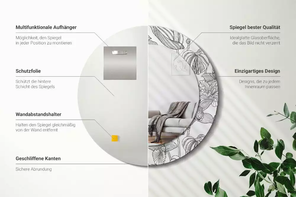 Oglindă cu decor rotundă Model floral