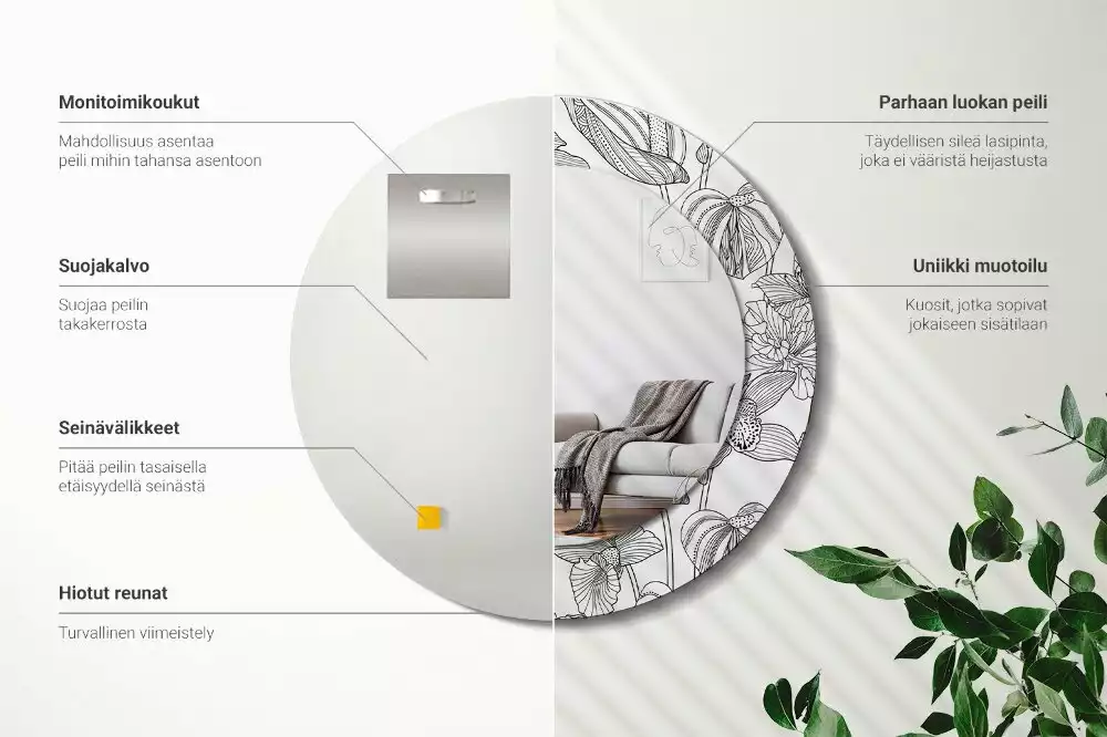 Oglindă cu decor rotundă Model floral