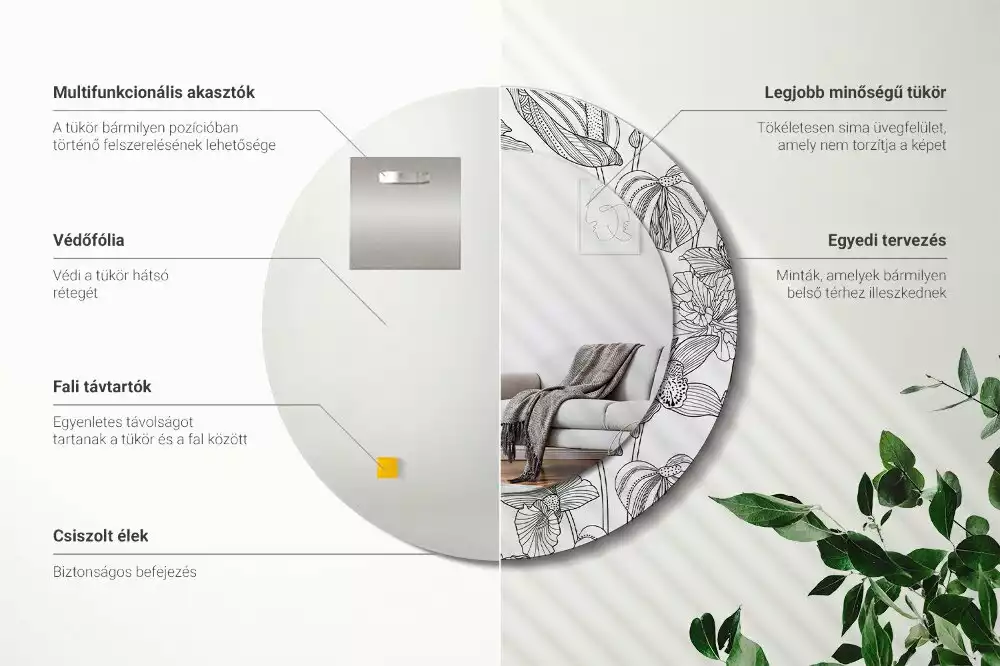 Oglindă cu decor rotundă Model floral