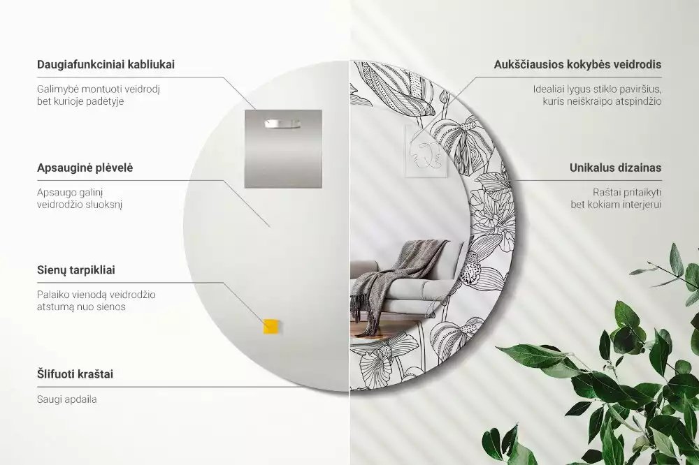 Oglindă cu decor rotundă Model floral