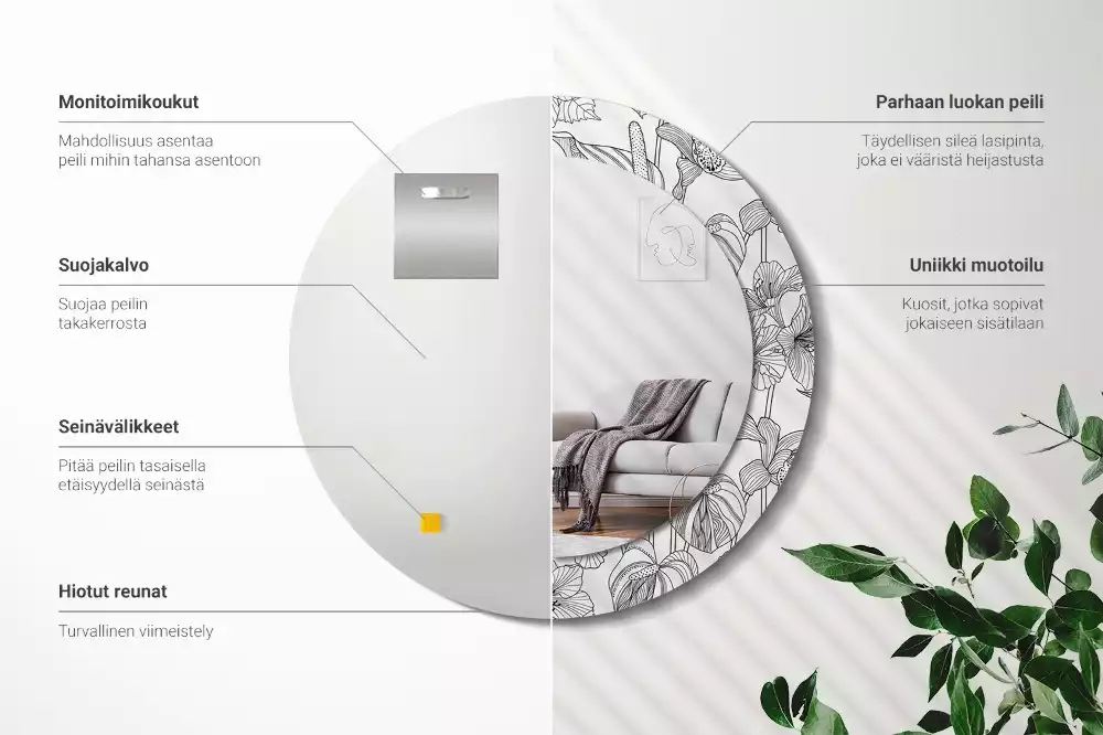 Oglindă cu decor rotundă Model floral