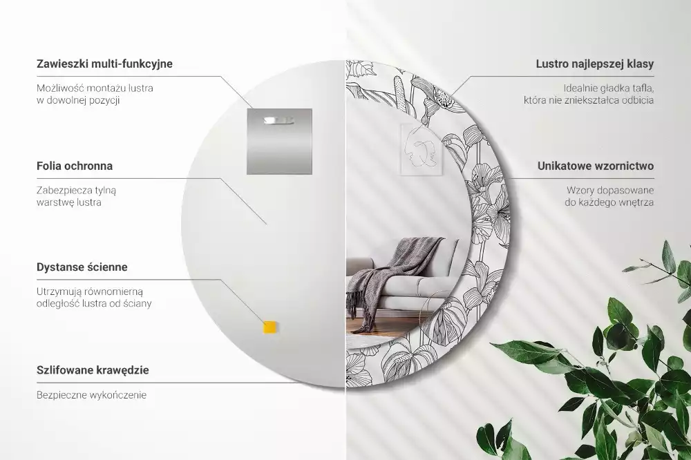 Oglindă cu decor rotundă Model floral