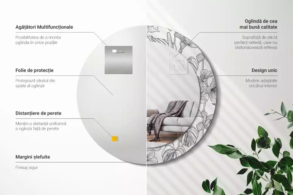 Oglindă cu decor rotundă Model floral