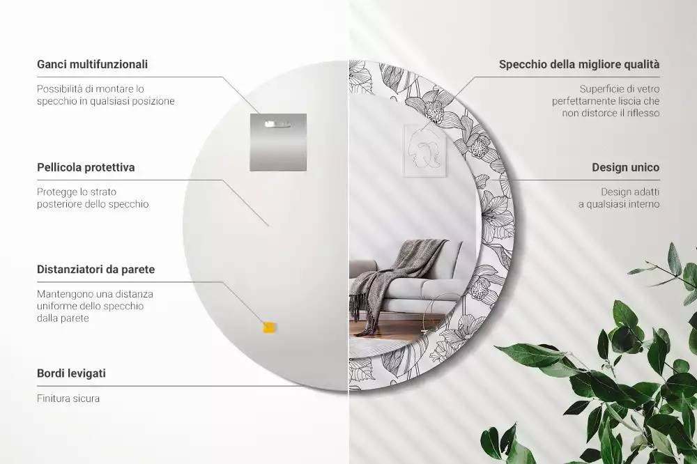 Oglindă cu decor rotundă Model floral