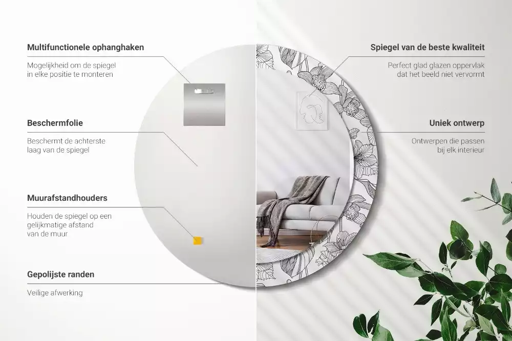 Oglindă cu decor rotundă Model floral