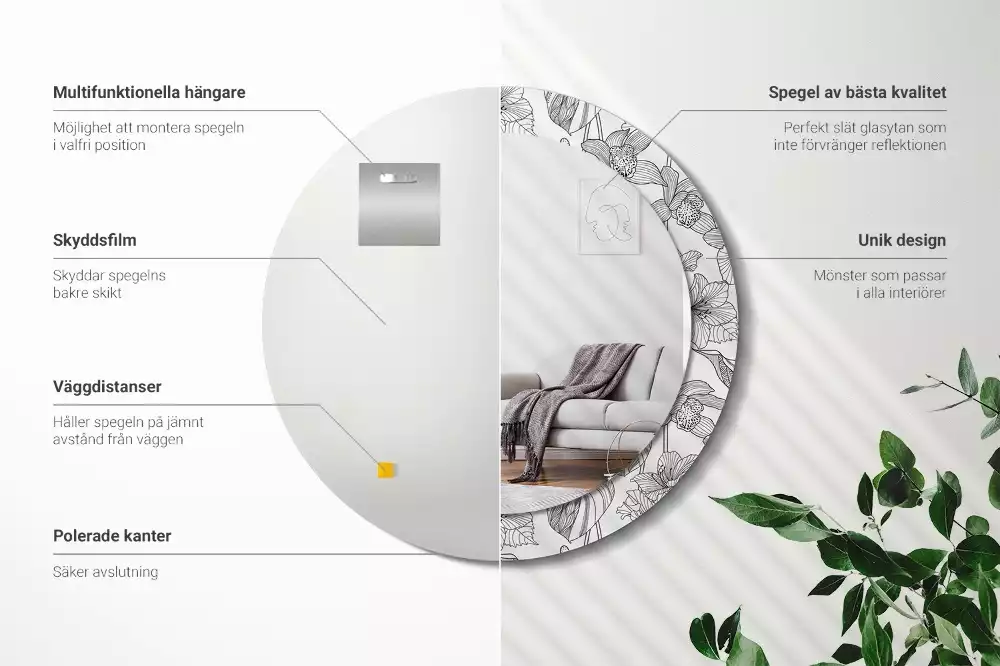 Oglindă cu decor rotundă Model floral