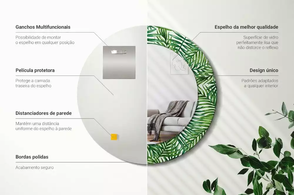 Oglindă rotundă imprimată Palmier tropical