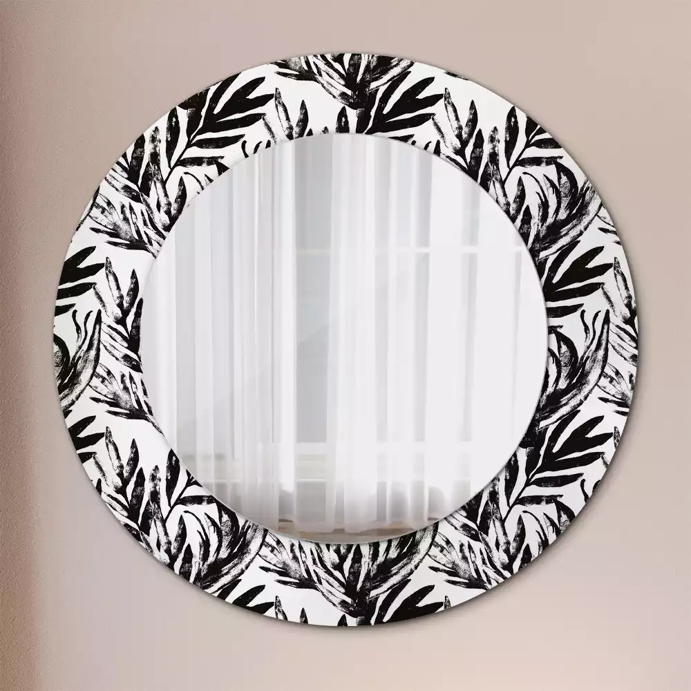 Oglindă rotundă ramă cu imprimeu Monstera