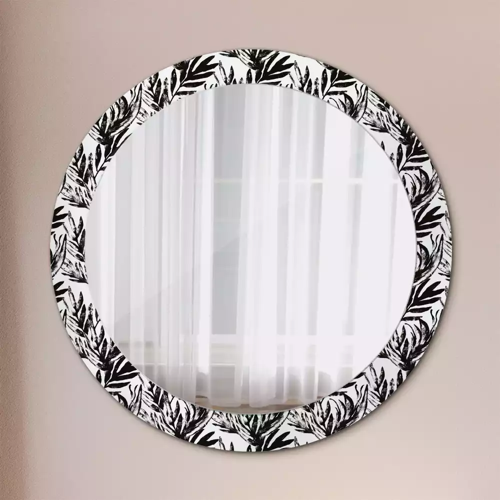 Oglindă rotundă ramă cu imprimeu Monstera