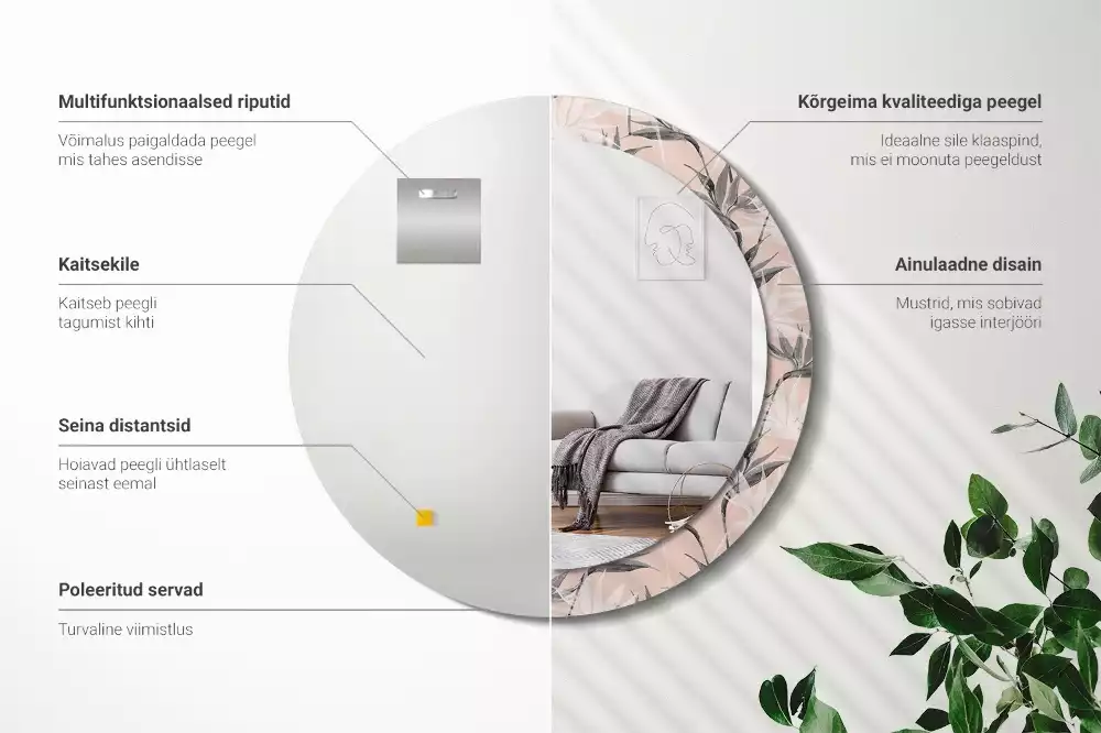 Oglindă rotundă imprimată Strelitzia