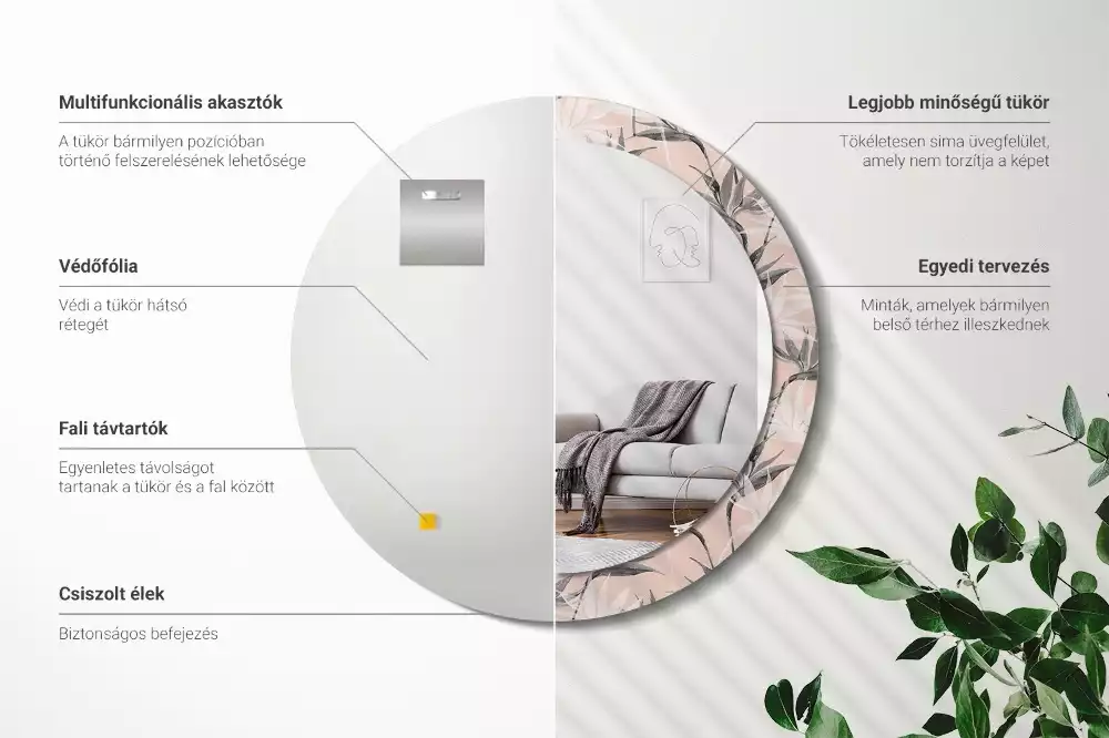 Oglindă rotundă imprimată Strelitzia