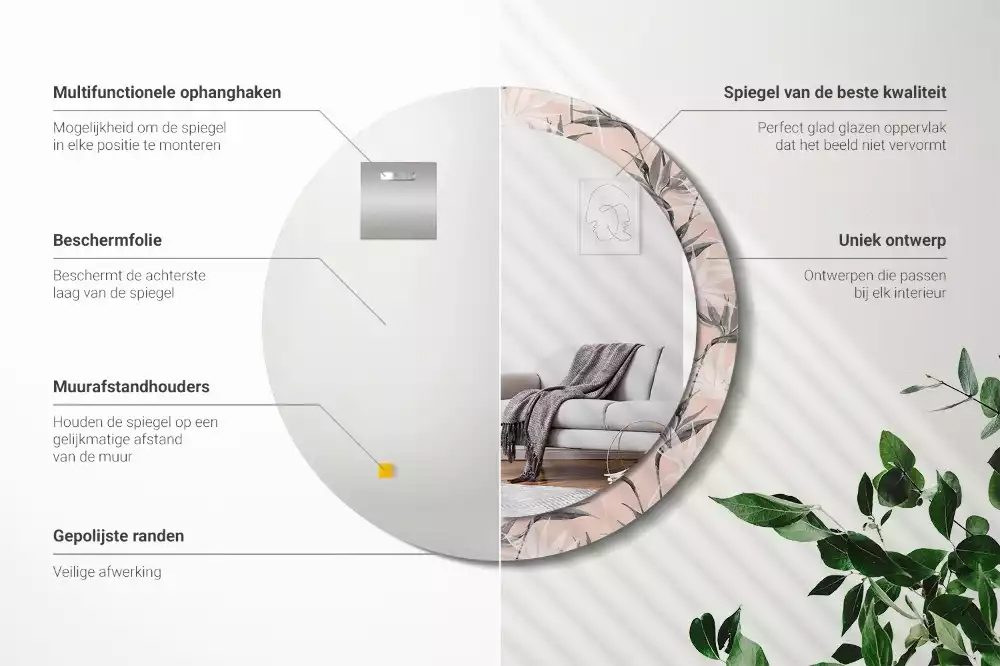 Oglindă rotundă imprimată Strelitzia