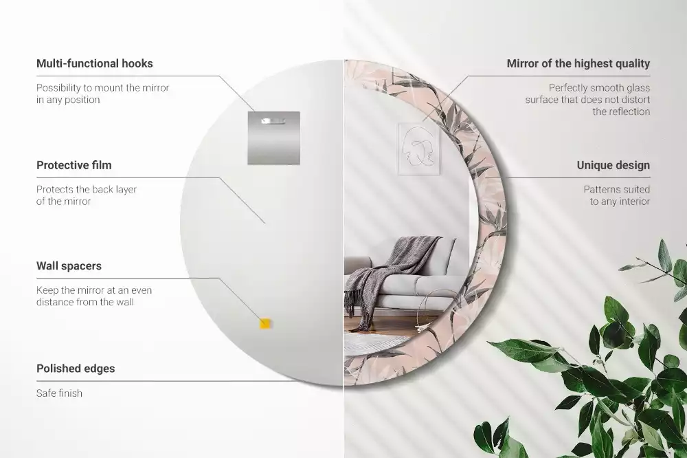 Oglindă rotundă imprimată Strelitzia