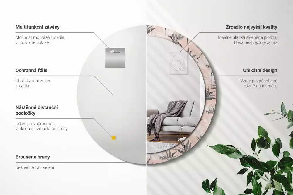 Oglindă rotundă imprimată Strelitzia