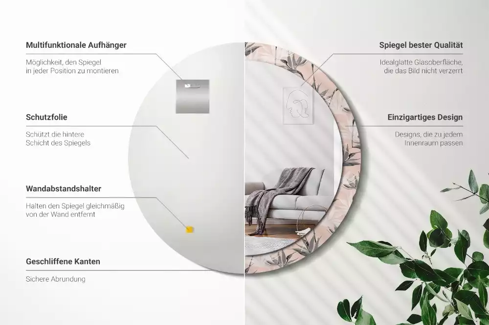 Oglindă rotundă imprimată Strelitzia