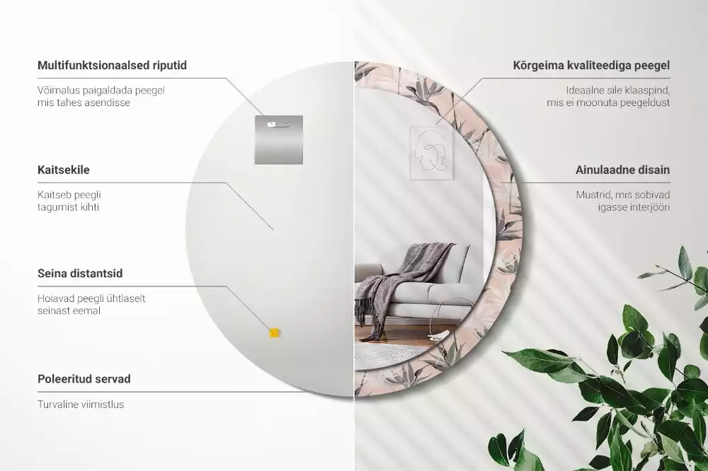 Oglindă rotundă imprimată Strelitzia