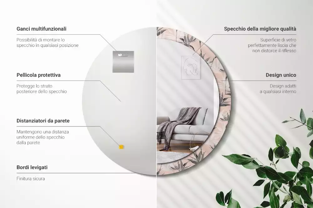 Oglindă rotundă imprimată Strelitzia