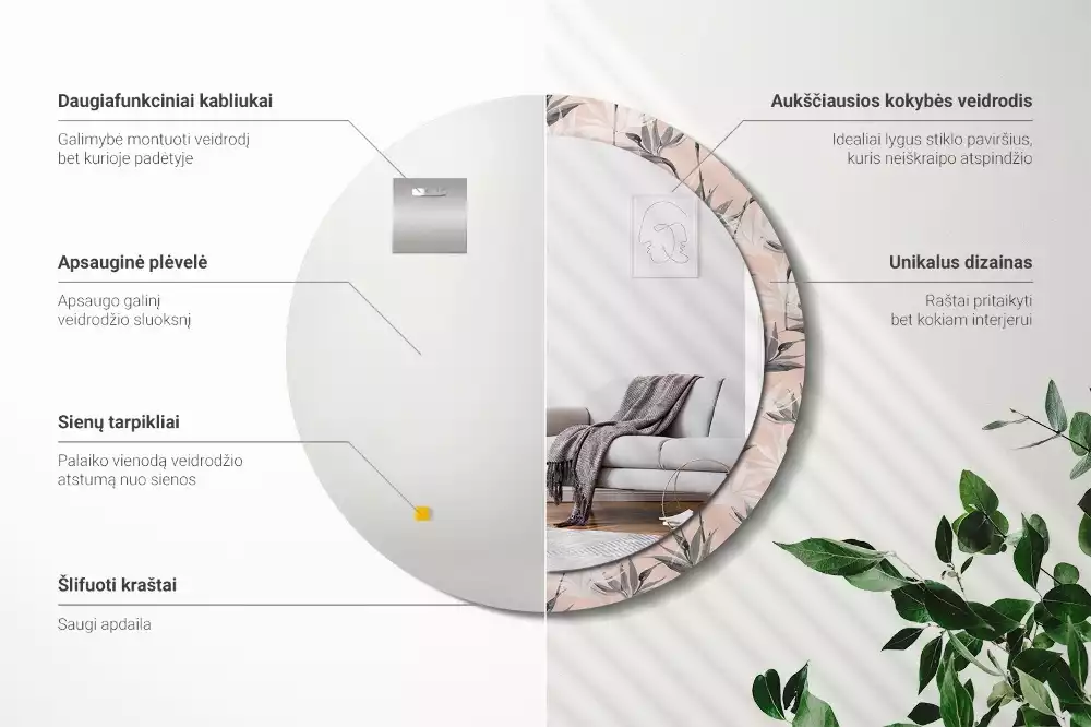 Oglindă rotundă imprimată Strelitzia