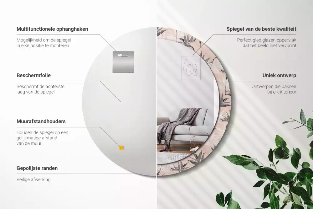 Oglindă rotundă imprimată Strelitzia