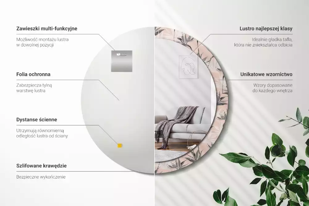 Oglindă rotundă imprimată Strelitzia