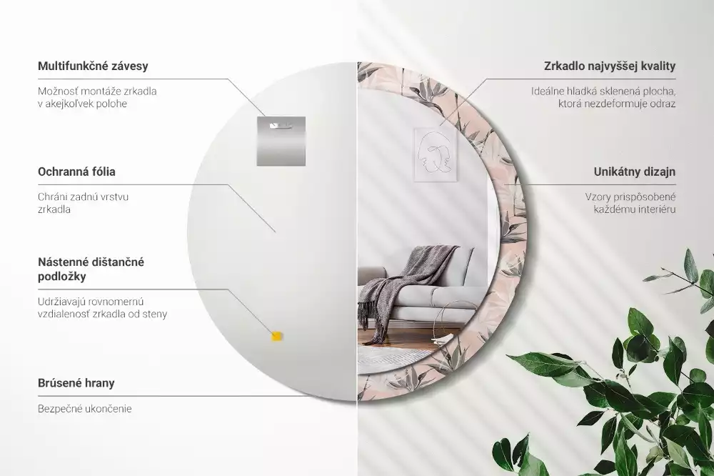 Oglindă rotundă imprimată Strelitzia