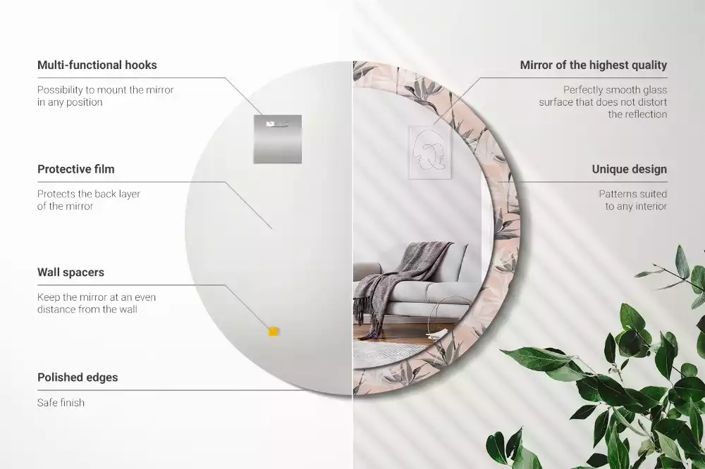 Oglindă rotundă imprimată Strelitzia