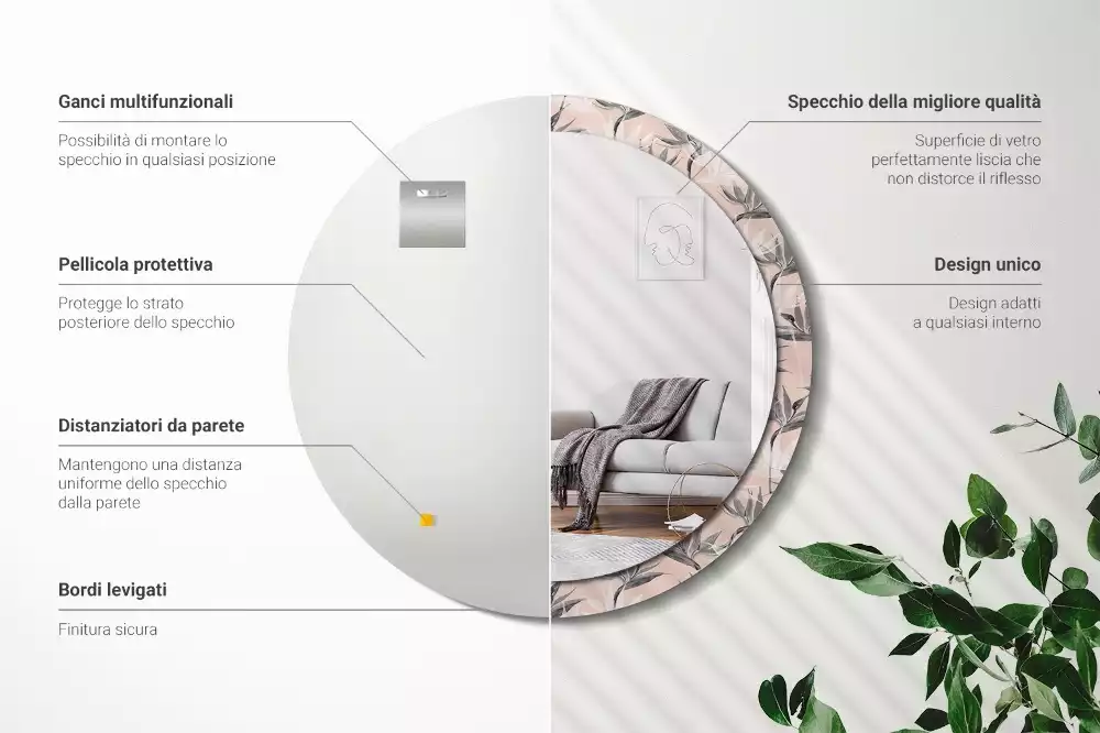 Oglindă rotundă imprimată Strelitzia