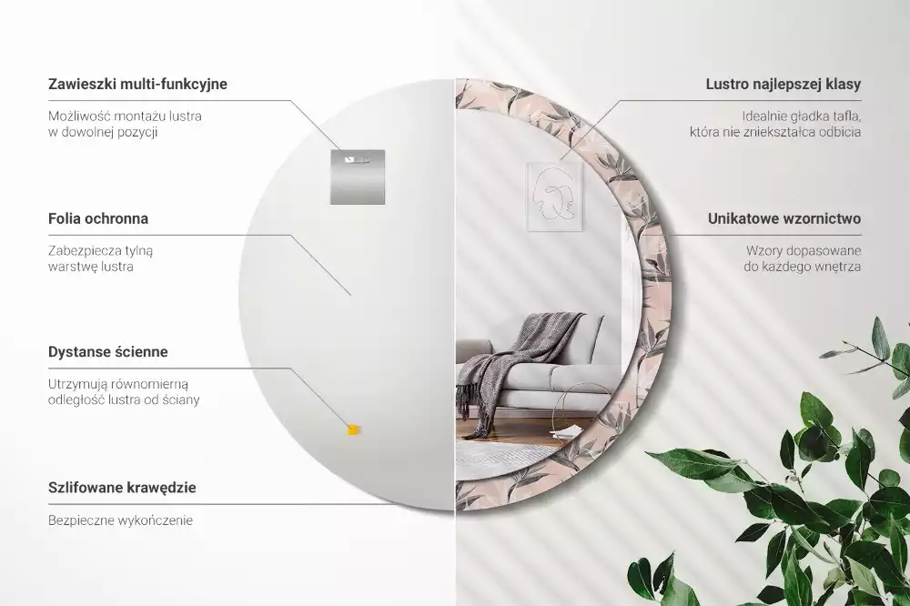 Oglindă rotundă imprimată Strelitzia