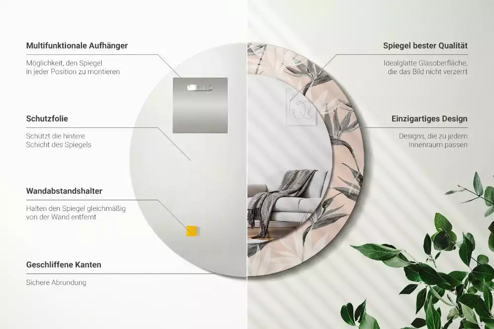 Oglindă rotundă imprimată Strelitzia