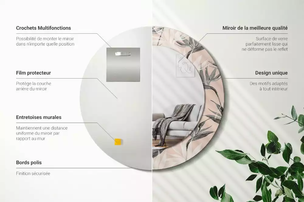 Oglindă rotundă imprimată Strelitzia