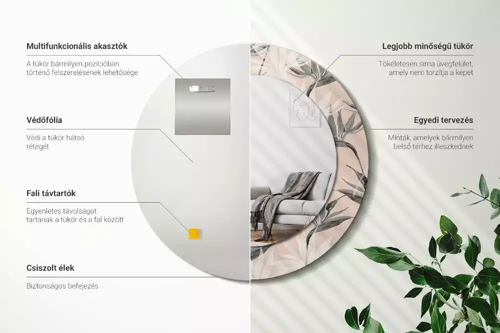 Oglindă rotundă imprimată Strelitzia