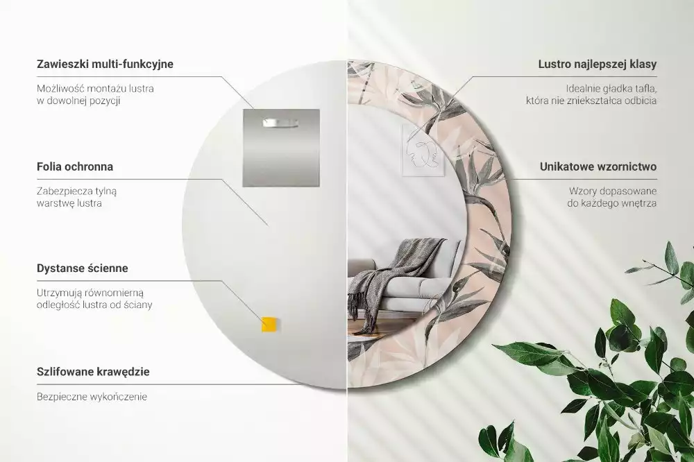 Oglindă rotundă imprimată Strelitzia