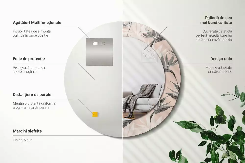 Oglindă rotundă imprimată Strelitzia