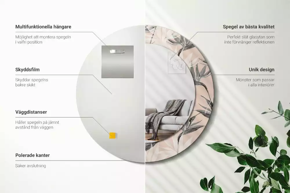 Oglindă rotundă imprimată Strelitzia