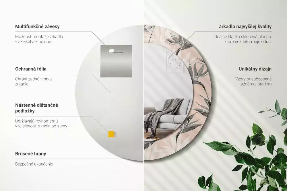 Oglindă rotundă imprimată Strelitzia