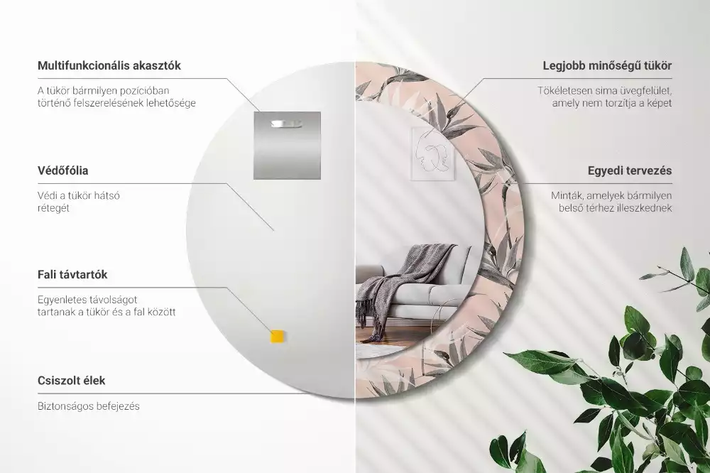 Oglindă rotundă imprimată Strelitzia