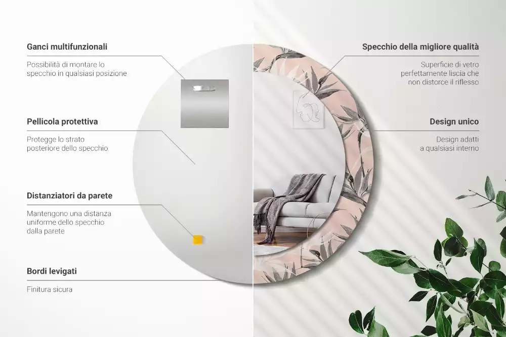 Oglindă rotundă imprimată Strelitzia