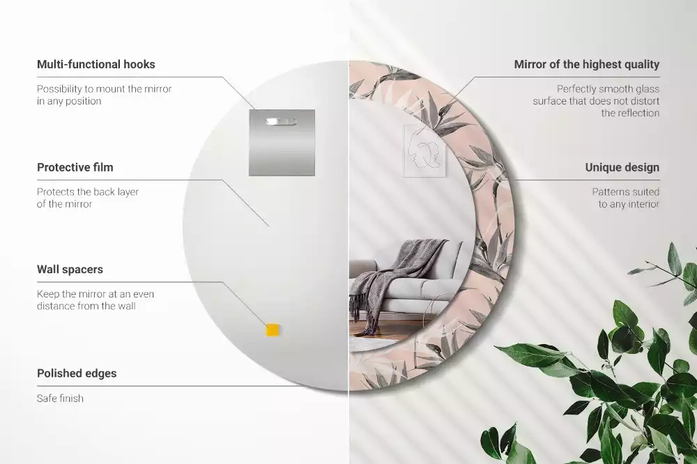 Oglindă rotundă imprimată Strelitzia