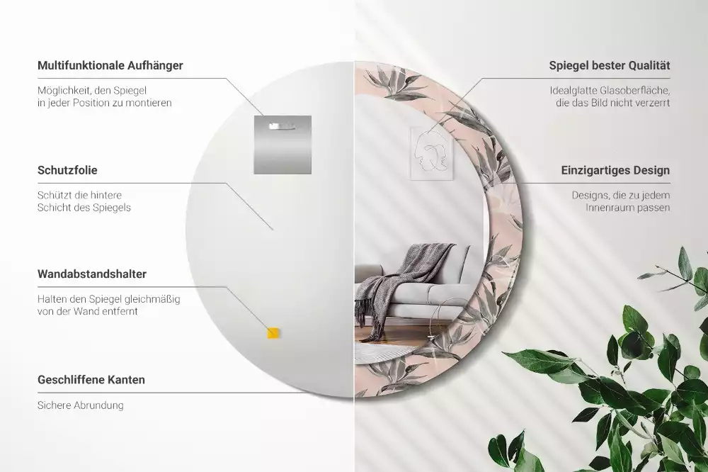 Oglindă rotundă imprimată Strelitzia