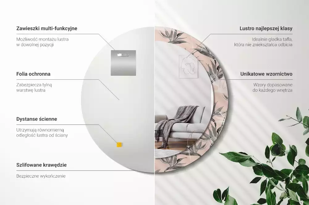 Oglindă rotundă imprimată Strelitzia