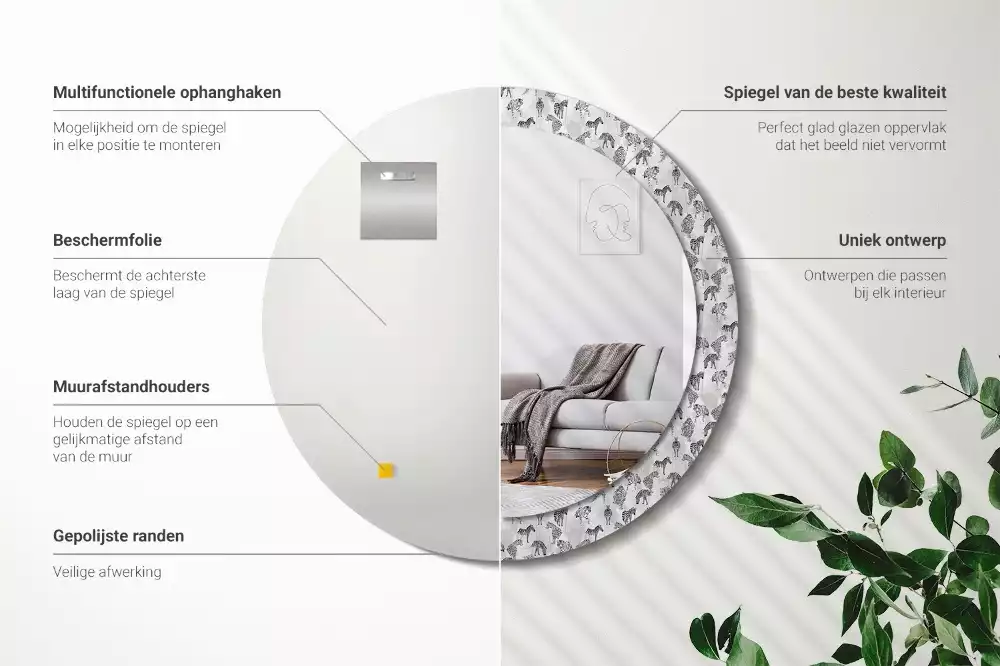 Oglindă rotundă imprimată Tigru tropical