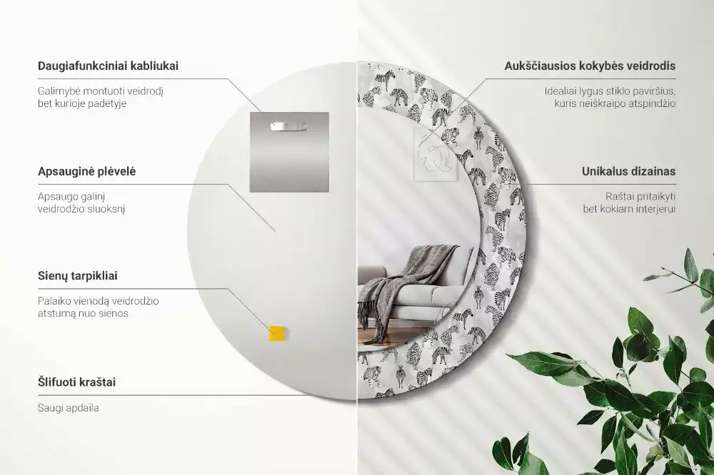 Oglindă rotundă imprimată Tigru tropical